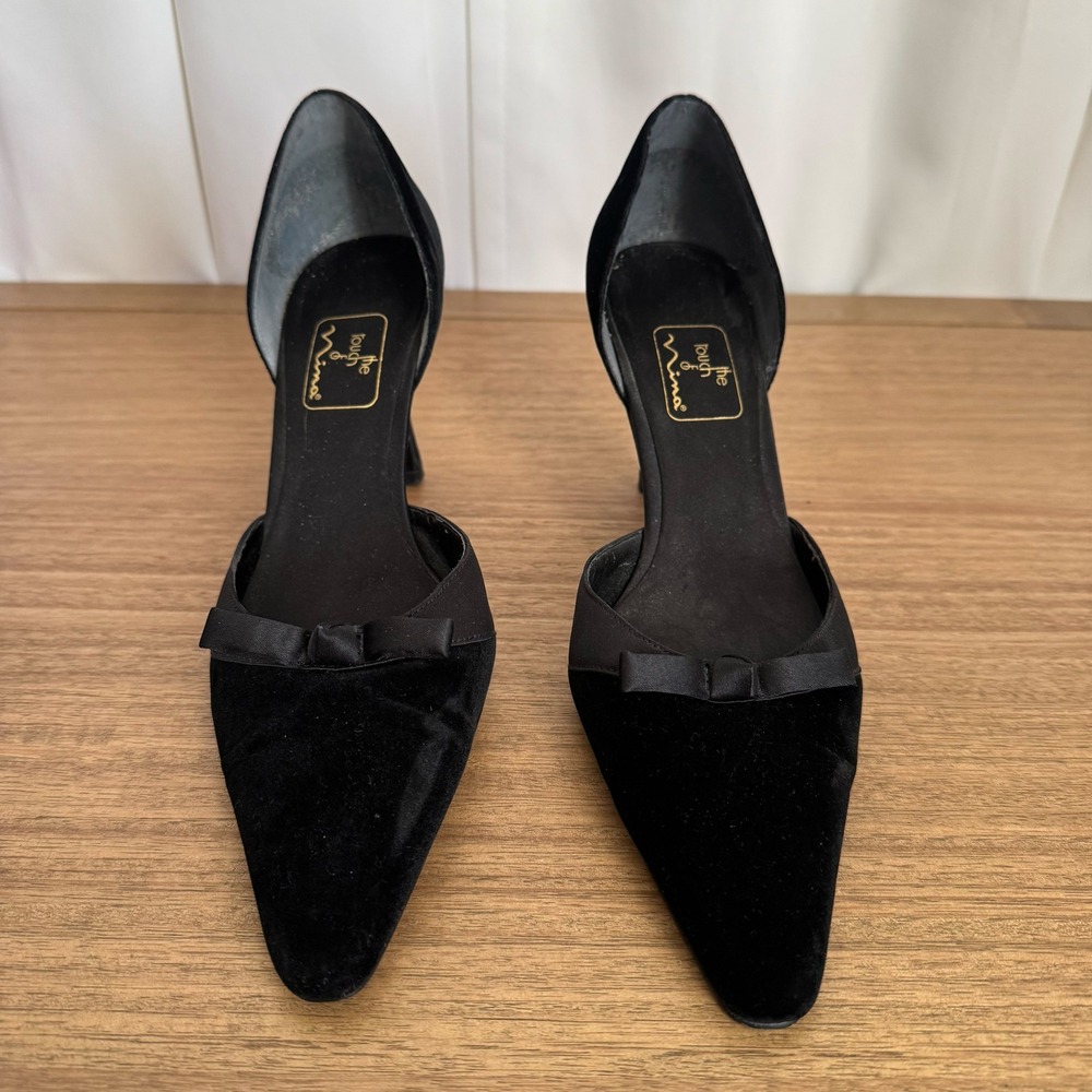 Womens Black Velvet Pumps Satin Bow The Touch of Nina D'Orsay 8.5 Formal Heels